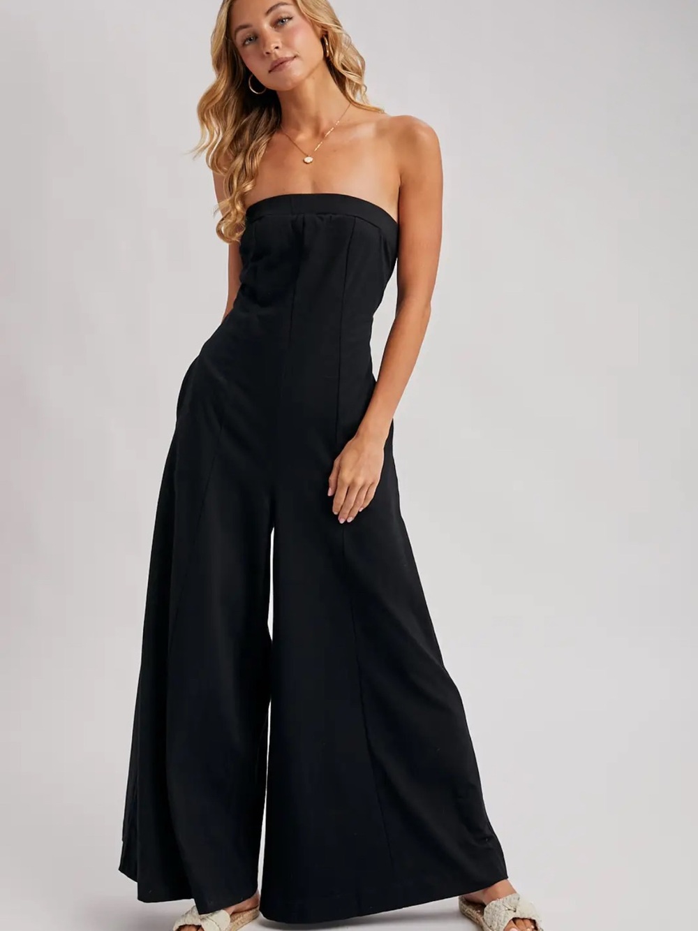 Strapless Bandeau- Wide-Leg Romper - Black